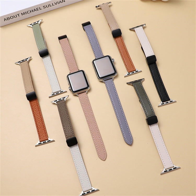 Frendorf | Für Apple Watch Series 4 40mm Slim Magnet Schnalle Echtleder Uhrband (Litchi Aprikose)