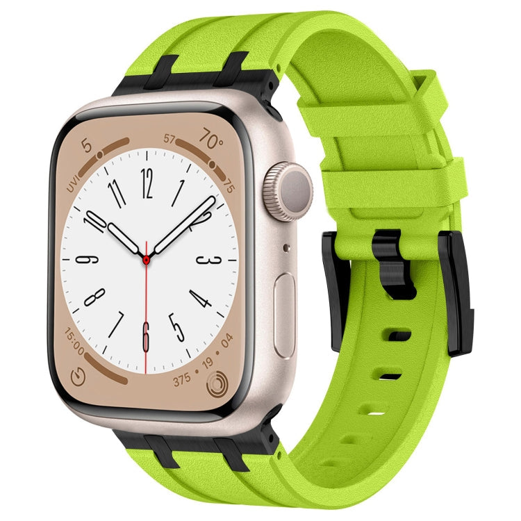 Frerndorf | Für Apple Watch Series 9 45mm Stein Grain Flüssigsilikon Armband (Schwarz Grün)