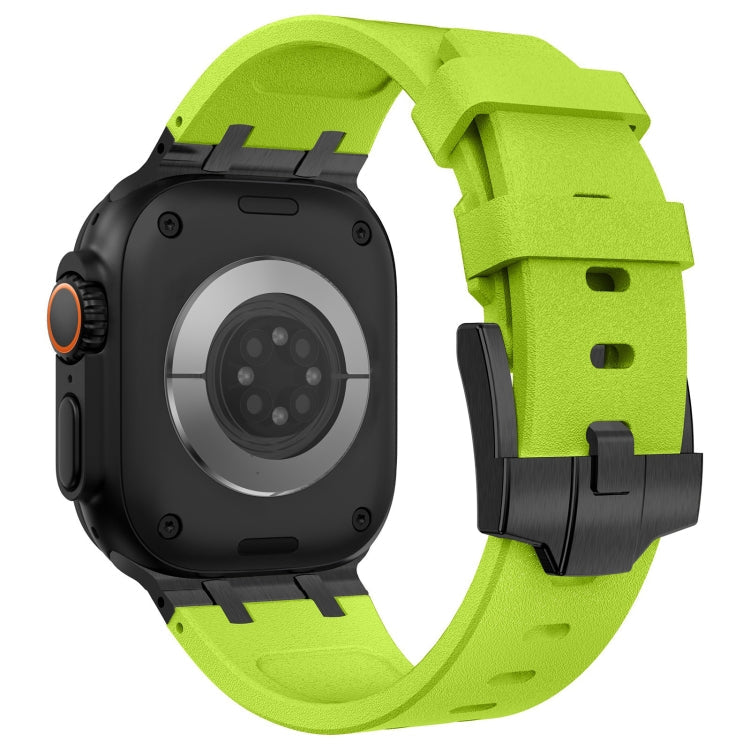Frerndorf | Für Apple Watch Series 9 45mm Stein Grain Flüssigsilikon Armband (Schwarz Grün)
