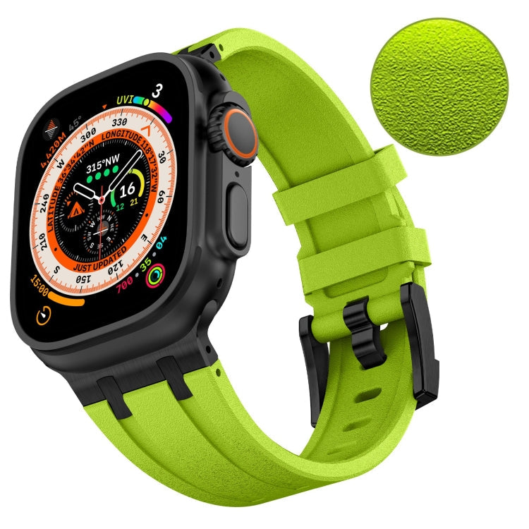 Frerndorf | Für Apple Watch Series 9 45mm Stein Grain Flüssigsilikon Armband (Schwarz Grün)