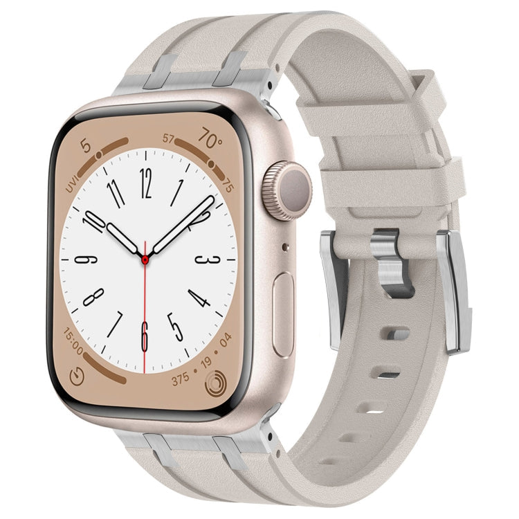 Frendorf | Für Apple Watch Series 6 44mm Steinmaserung Liquid-Silikon-Uhrenarmband (Silber Starlight)