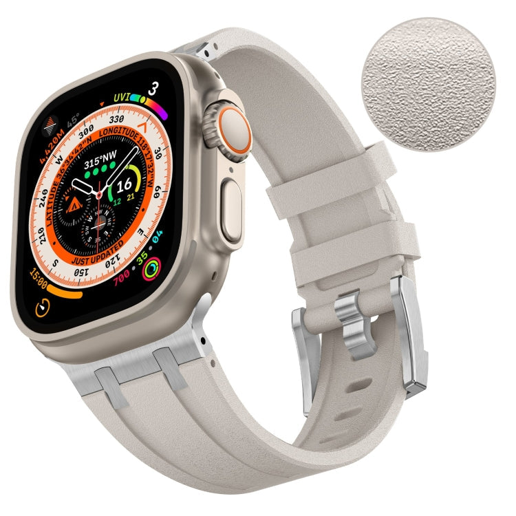 Frendorf | Für Apple Watch Series 6 44mm Steinmaserung Liquid-Silikon-Uhrenarmband (Silber Starlight)