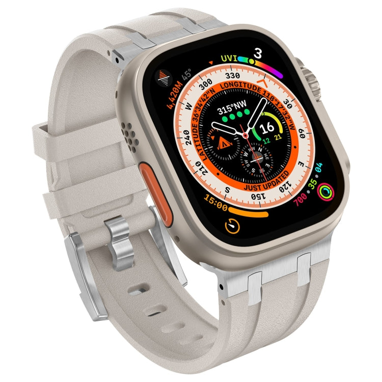 Frendorf | Für Apple Watch Series 6 44mm Steinmaserung Liquid-Silikon-Uhrenarmband (Silber Starlight)