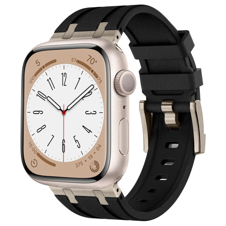 Frendorf | Für Apple Watch Series 2 42mm Stein Struktur Flüssigsilikon Uhrenarmband (Titan Schwarz)