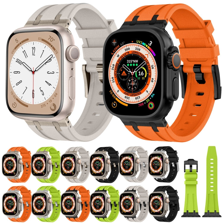 Frerndorf | Für Apple Watch Series 9 45mm Stein Grain Flüssigsilikon Armband (Schwarz Grün)
