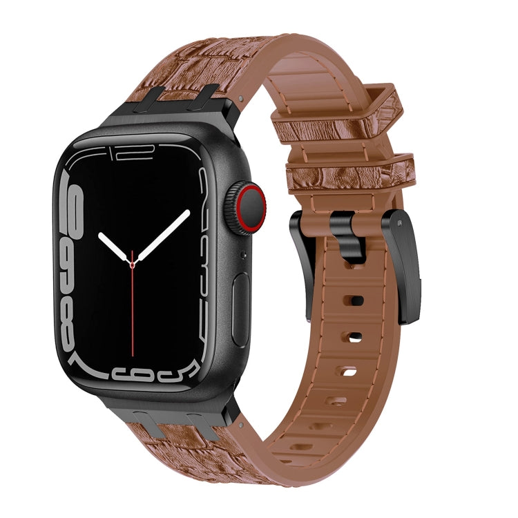 Frendorf | Für Apple Watch SE 2023 40mm Krokodilstruktur Flüssigsilikon Armband (Schwarz Gelb Braun)