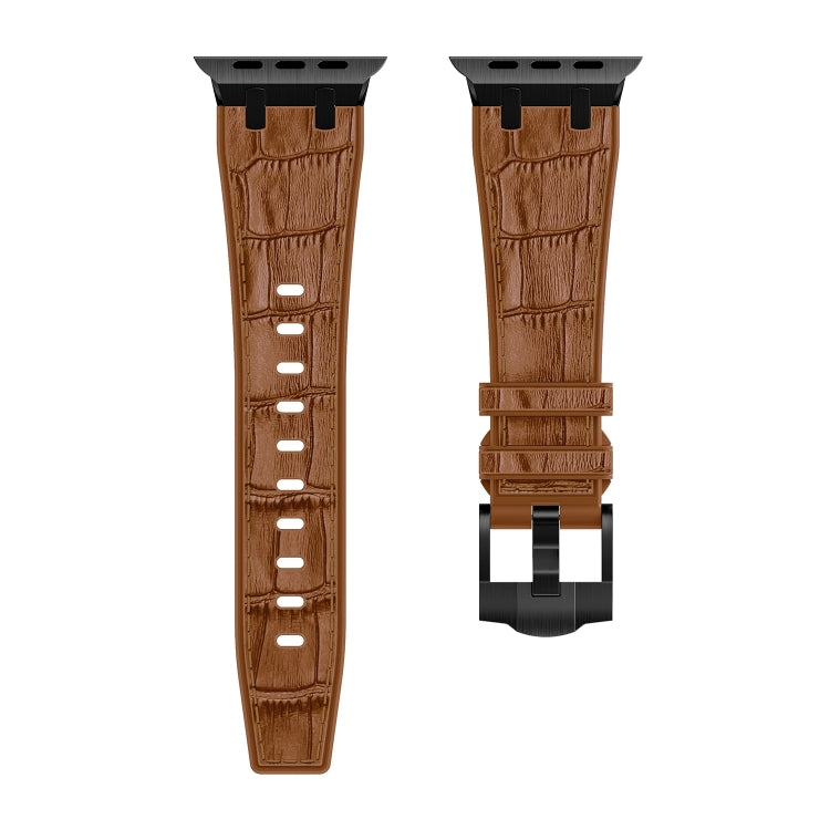 Frendorf | Für Apple Watch SE 2023 40mm Krokodilstruktur Flüssigsilikon Armband (Schwarz Gelb Braun)