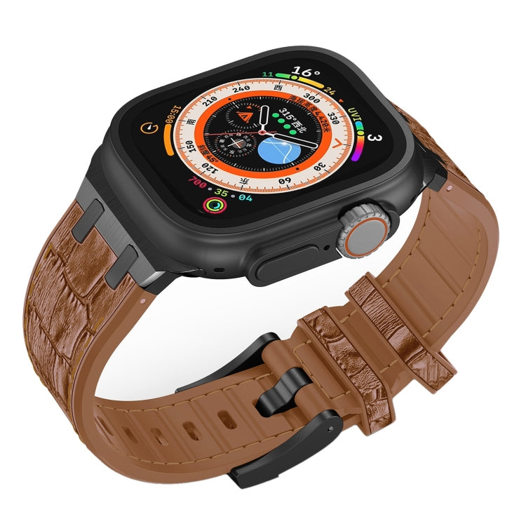 Frendorf | Für Apple Watch SE 2023 40mm Krokodilstruktur Flüssigsilikon Armband (Schwarz Gelb Braun)