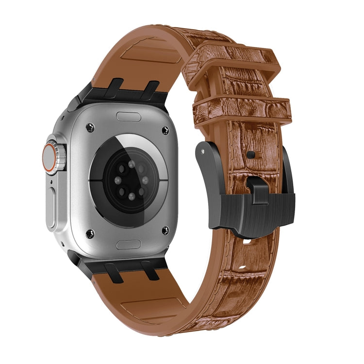 Frendorf | Für Apple Watch SE 2023 40mm Krokodilstruktur Flüssigsilikon Armband (Schwarz Gelb Braun)