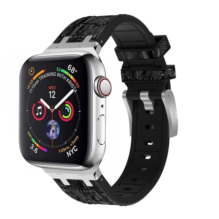 Frendorf | Für Apple Watch SE 2023 40mm Krokodiltextur Flüssigsilikon-Uhrenarmband (Silber Schwarz)