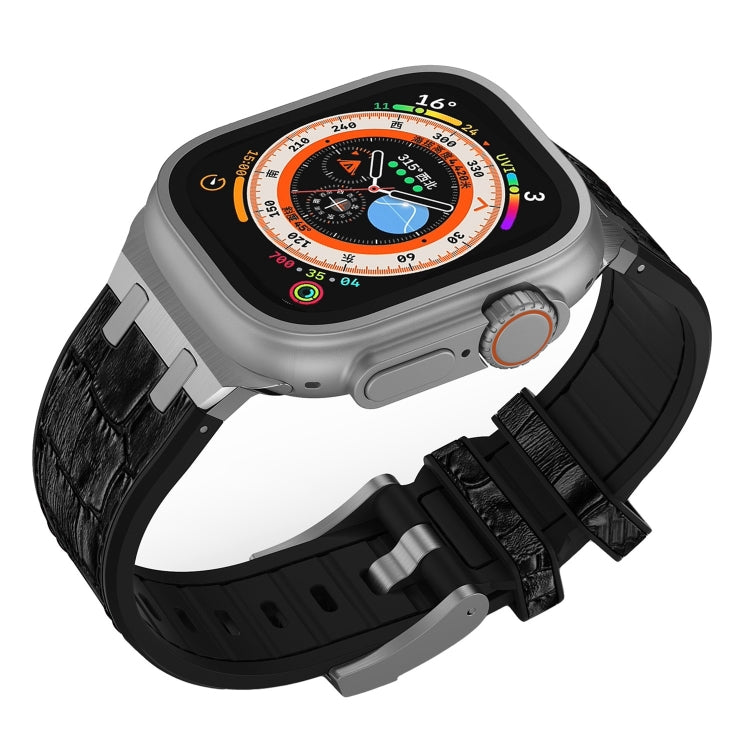 Frendorf | Für Apple Watch SE 2023 40mm Krokodiltextur Flüssigsilikon-Uhrenarmband (Silber Schwarz)