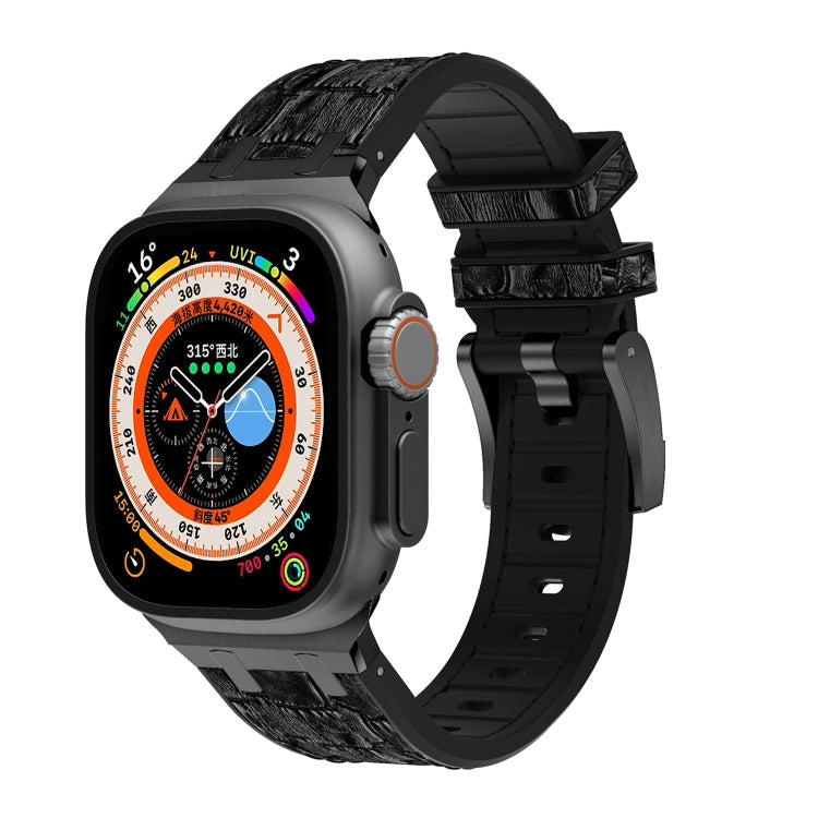 Frerndorf | Für Apple Watch Ultra 2 49mm Krokodiltextur Flüssigsilikon Armband (Schwarz Schwarz)