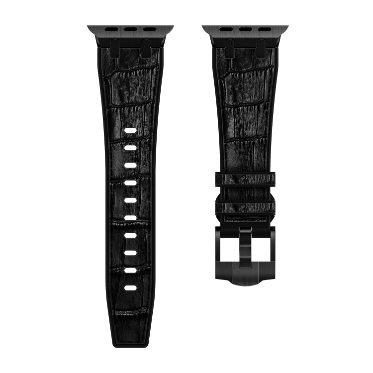 Frerndorf | Für Apple Watch Ultra 2 49mm Krokodiltextur Flüssigsilikon Armband (Schwarz Schwarz)