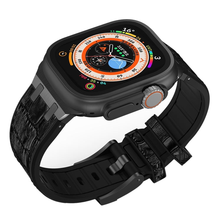 Frerndorf | Für Apple Watch Ultra 2 49mm Krokodiltextur Flüssigsilikon Armband (Schwarz Schwarz)