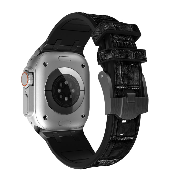 Frerndorf | Für Apple Watch Ultra 2 49mm Krokodiltextur Flüssigsilikon Armband (Schwarz Schwarz)