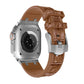 Frerndorf | Für Apple Watch Series 9 45mm Krokodilstruktur Flüssigsilikon Armband (Silber Gelb Braun)