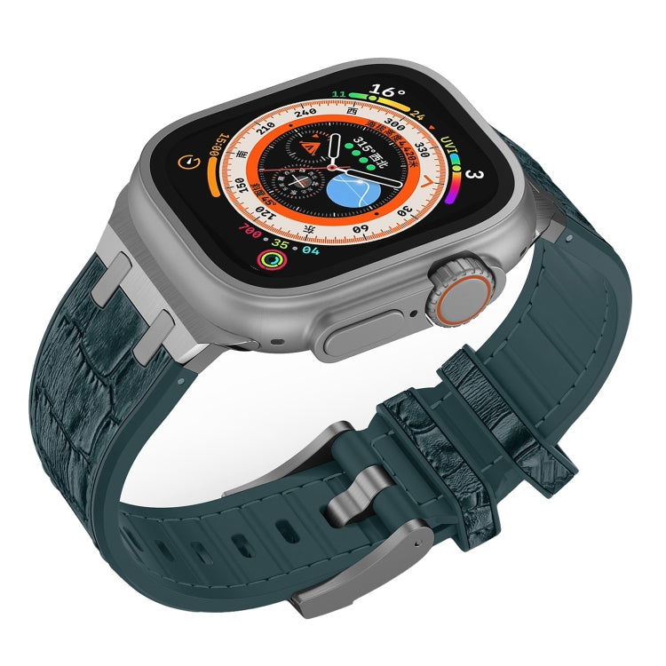 Frerndorf | Für Apple Watch Series 9 45mm Krokodiltextur Liquid Silikon Uhrband(Silber Tiefgrün)