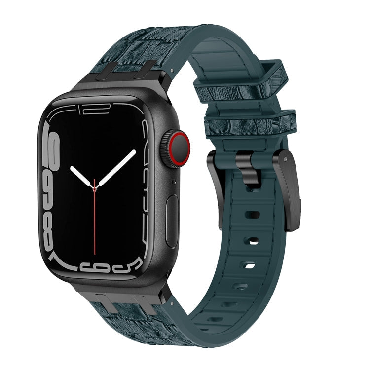 Frendorf | Für Apple Watch SE 40mm Krokodil-Textur Flüssigsilikon-Uhrenarmband (Schwarz Tiefgrün)