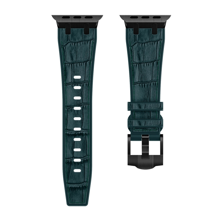 Frendorf | Für Apple Watch SE 40mm Krokodil-Textur Flüssigsilikon-Uhrenarmband (Schwarz Tiefgrün)