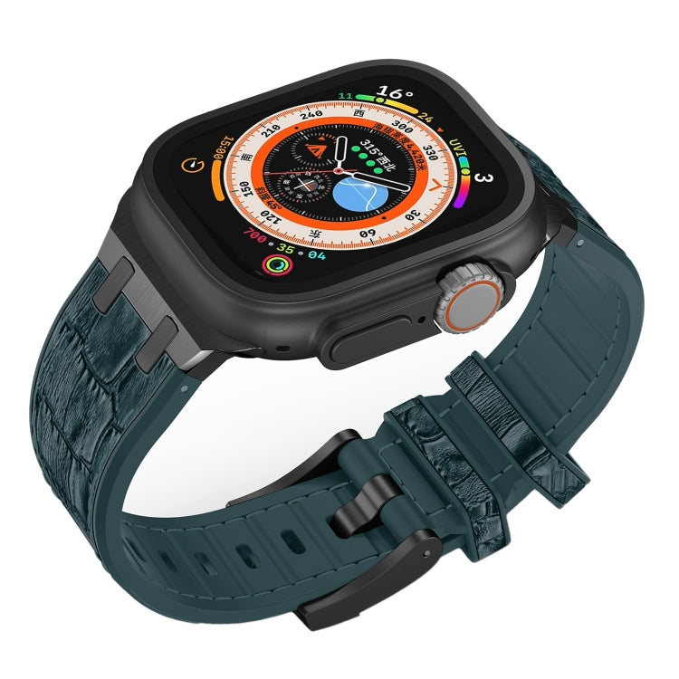 Frendorf | Für Apple Watch SE 40mm Krokodil-Textur Flüssigsilikon-Uhrenarmband (Schwarz Tiefgrün)