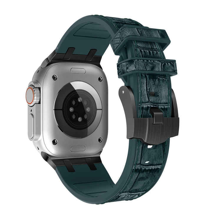 Frendorf | Für Apple Watch SE 40mm Krokodil-Textur Flüssigsilikon-Uhrenarmband (Schwarz Tiefgrün)