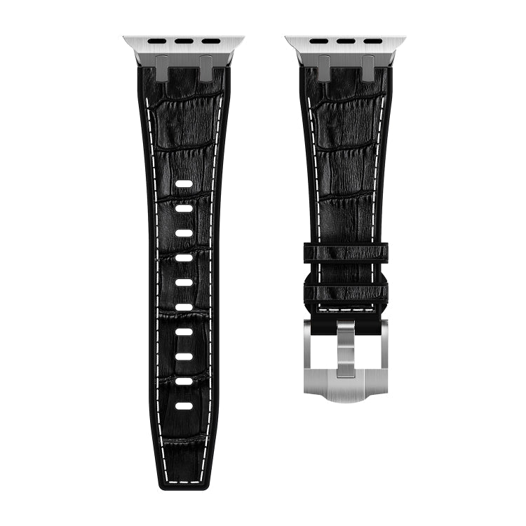 Frendorf | Für Apple Watch SE 40mm Krokodil Struktur Flüssigsilikon Uhrenarmband (Silber Weiß Schwarz)