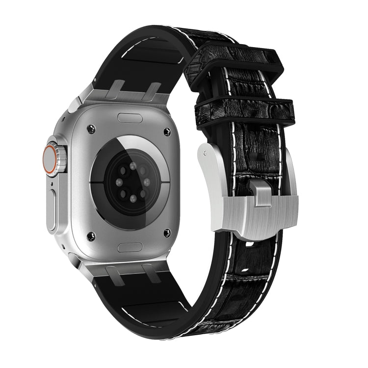 Frendorf | Für Apple Watch SE 40mm Krokodil Struktur Flüssigsilikon Uhrenarmband (Silber Weiß Schwarz)