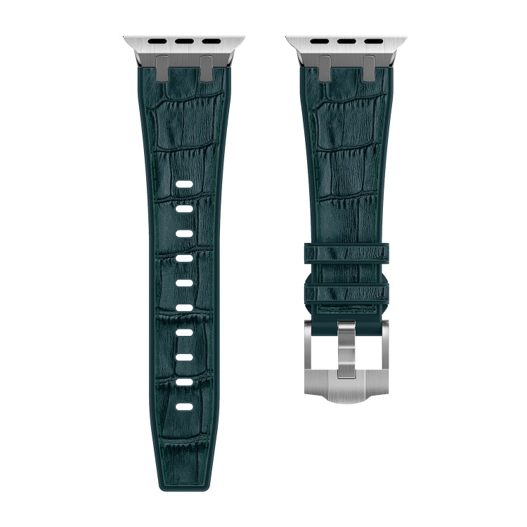 Frendorf | Für Apple Watch SE 40mm Krokodilstruktur Flüssigsilikon-Uhrenarmband (Silber Dunkelgrün)