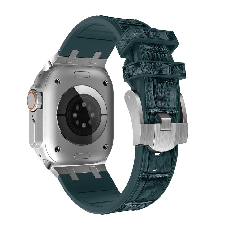 Frendorf | Für Apple Watch SE 40mm Krokodilstruktur Flüssigsilikon-Uhrenarmband (Silber Dunkelgrün)