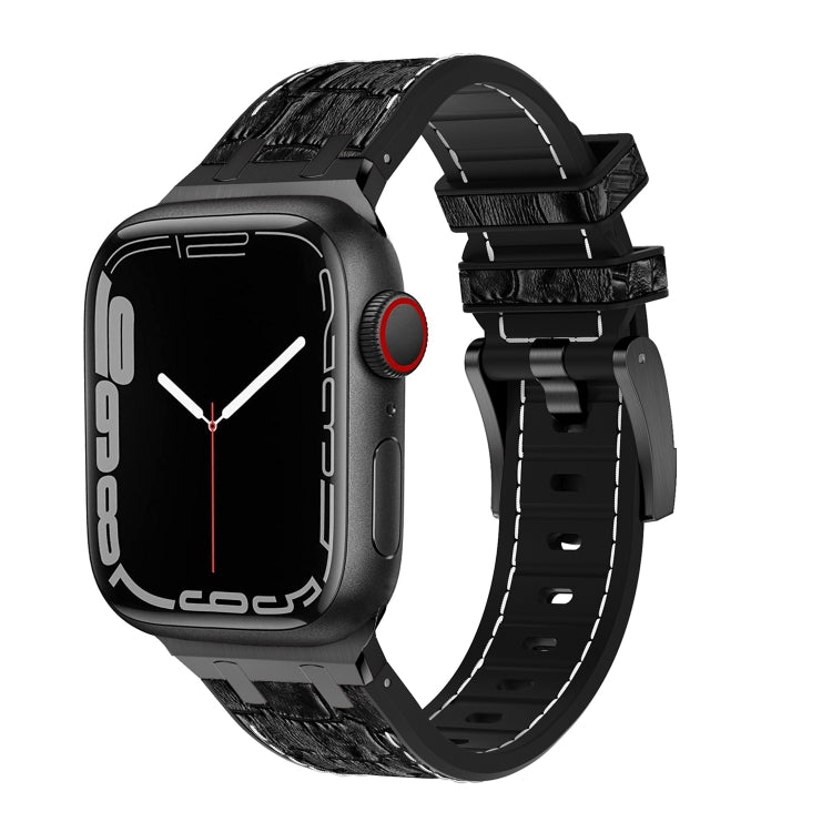 Frendorf | Für Apple Watch Series 5 40mm Krokodiltextur Flüssigsilikon-Uhrenarmband (Schwarz Weiß Schwarz)