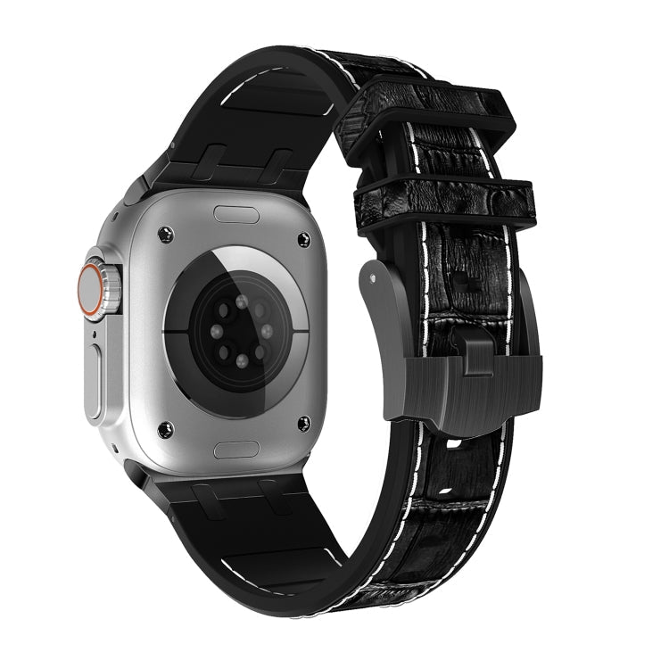 Frendorf | Für Apple Watch Series 5 40mm Krokodiltextur Flüssigsilikon-Uhrenarmband (Schwarz Weiß Schwarz)