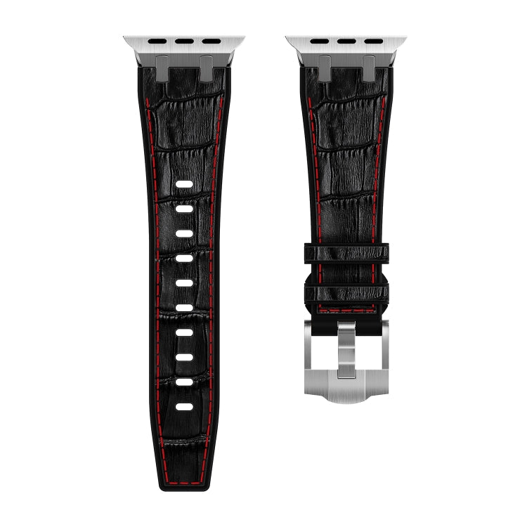 Frendorf | Für Apple Watch Series 5 40mm Krokodilleder Textur Flüssigsilikon Armband (Silber Rot Schwarz)