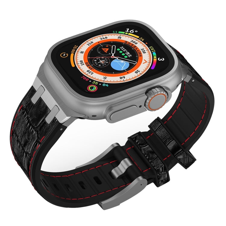 Frendorf | Für Apple Watch Series 5 40mm Krokodilleder Textur Flüssigsilikon Armband (Silber Rot Schwarz)