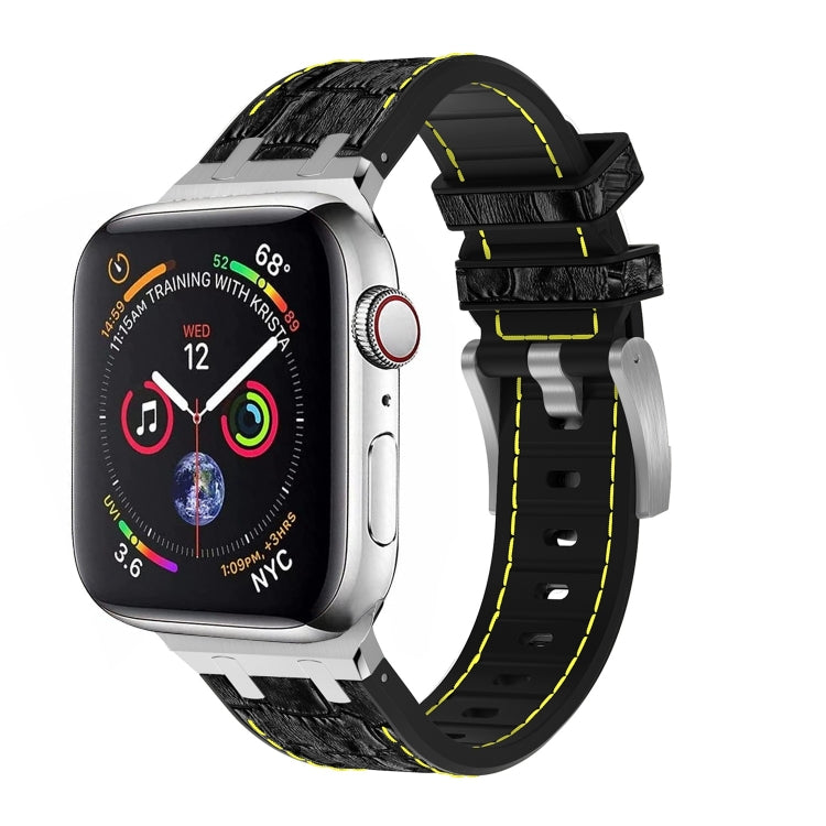 Frendorf | Für Apple Watch Series 5 40mm Krokodil-Textur Flüssig-Silikon-Uhrenarmband (Silber Gelb Schwarz)
