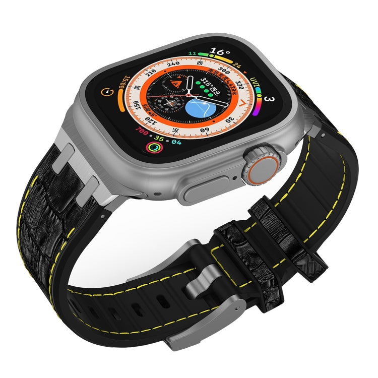 Frendorf | Für Apple Watch Series 5 40mm Krokodil-Textur Flüssig-Silikon-Uhrenarmband (Silber Gelb Schwarz)