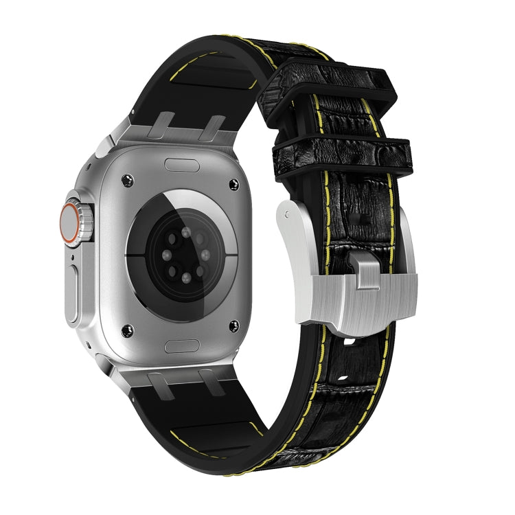 Frendorf | Für Apple Watch Series 5 40mm Krokodil-Textur Flüssig-Silikon-Uhrenarmband (Silber Gelb Schwarz)