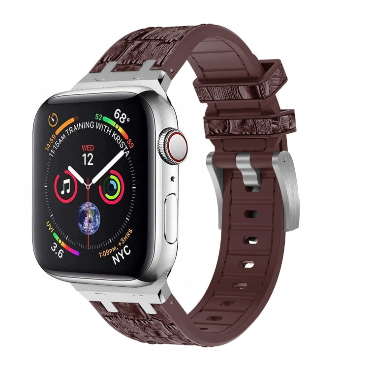 Frendorf | Für Apple Watch Series 4 40mm Krokodilhauttextur Flüssigsilikon-Uhrenarmband (Silber Dunkelbraun)