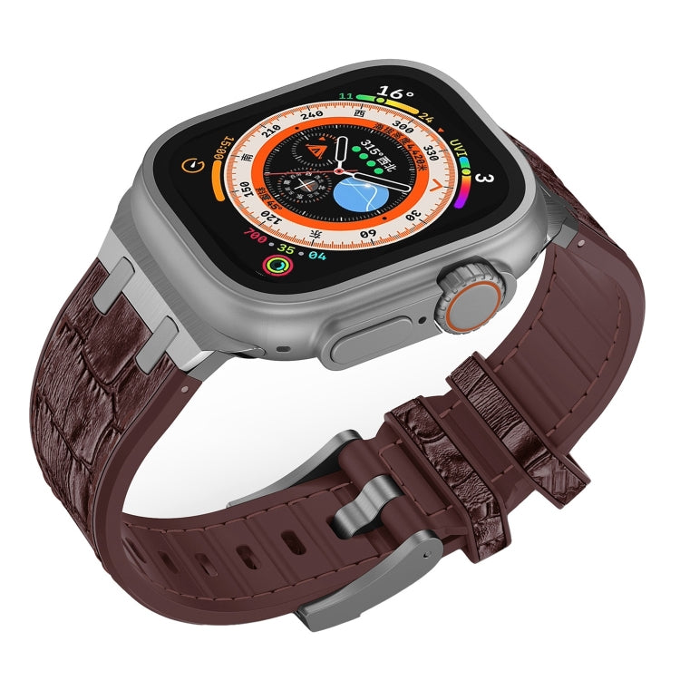 Frendorf | Für Apple Watch Series 4 40mm Krokodilhauttextur Flüssigsilikon-Uhrenarmband (Silber Dunkelbraun)