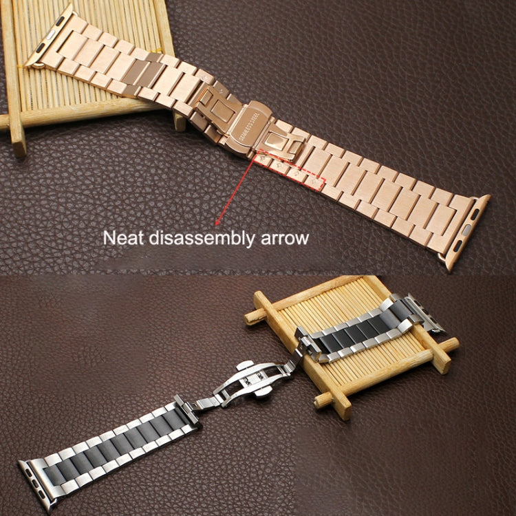 Frendorf | Für Apple Watch Series 5 40mm Drei-Perlen Schmetterlingsschnalle Metall Armband (Roségold)