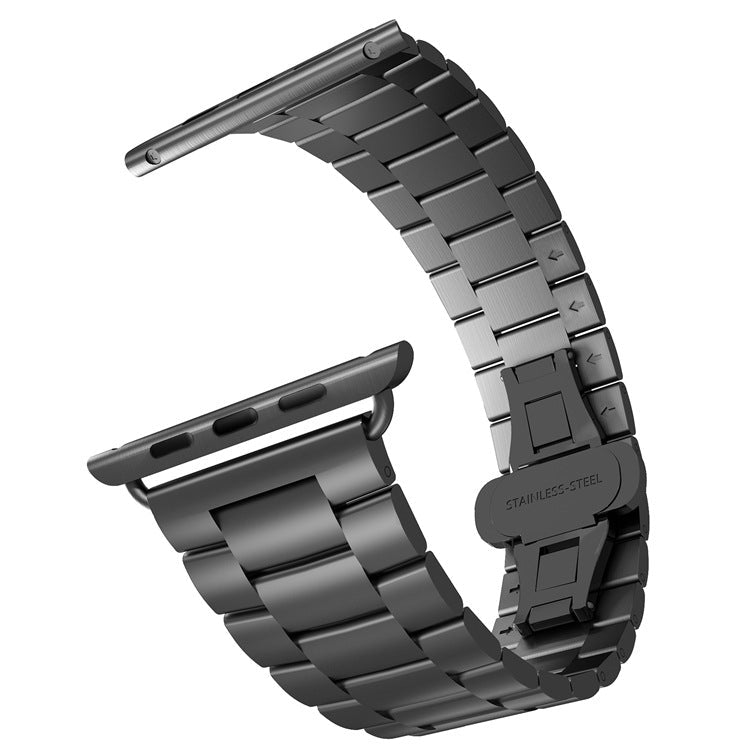 Frendorf | Für Apple Watch Series 7 45mm Drei-Perlen Schmetterlingsschließe Metall Uhrband (Roségold)