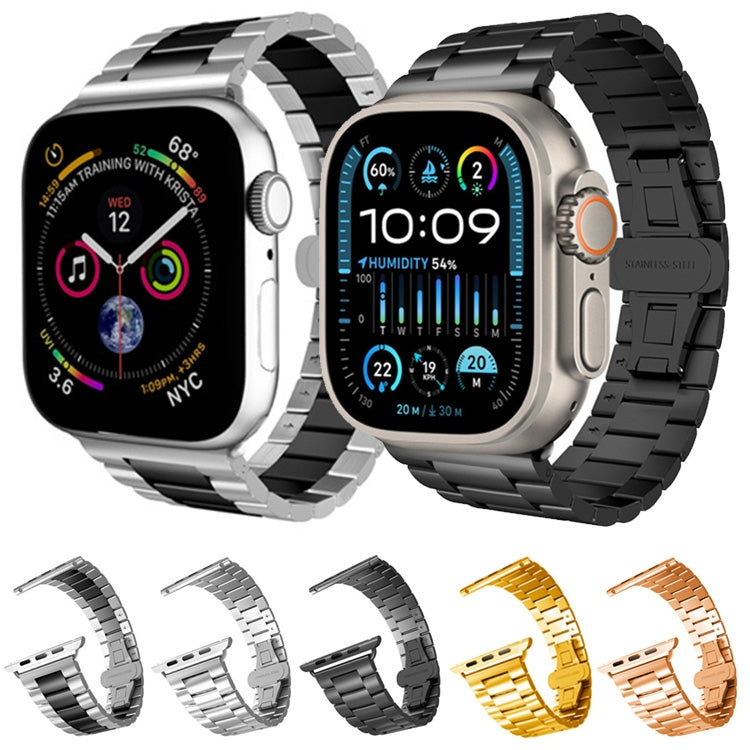 Frendorf | Für Apple Watch Series 5 40mm Drei-Perlen Schmetterlingsschnalle Metall Armband (Roségold)
