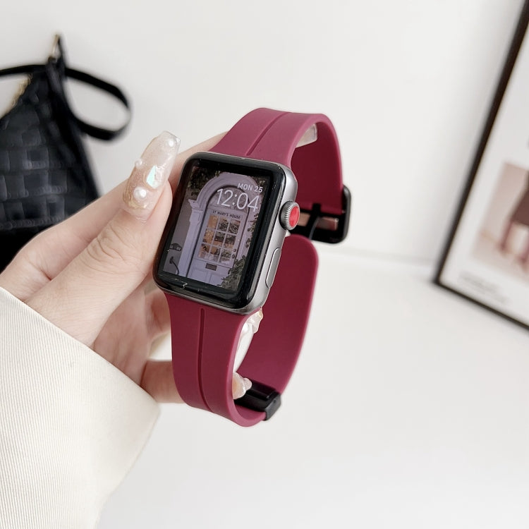 Frendorf | Für Apple Watch Series 2 42mm Magnetische Quadratische Schnalle Silikon Uhrenarmband (Weinrot)