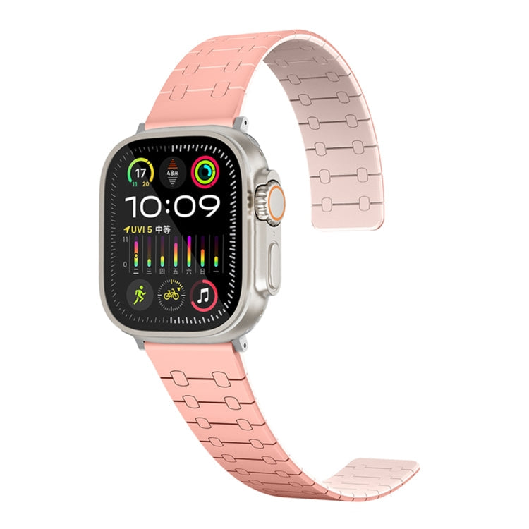Frerndorf | Für Apple Watch Series 8 41mm Zwei-Farbige Loop Magnetische Silikon-Uhrband (Pfirsich+Hellrosa)