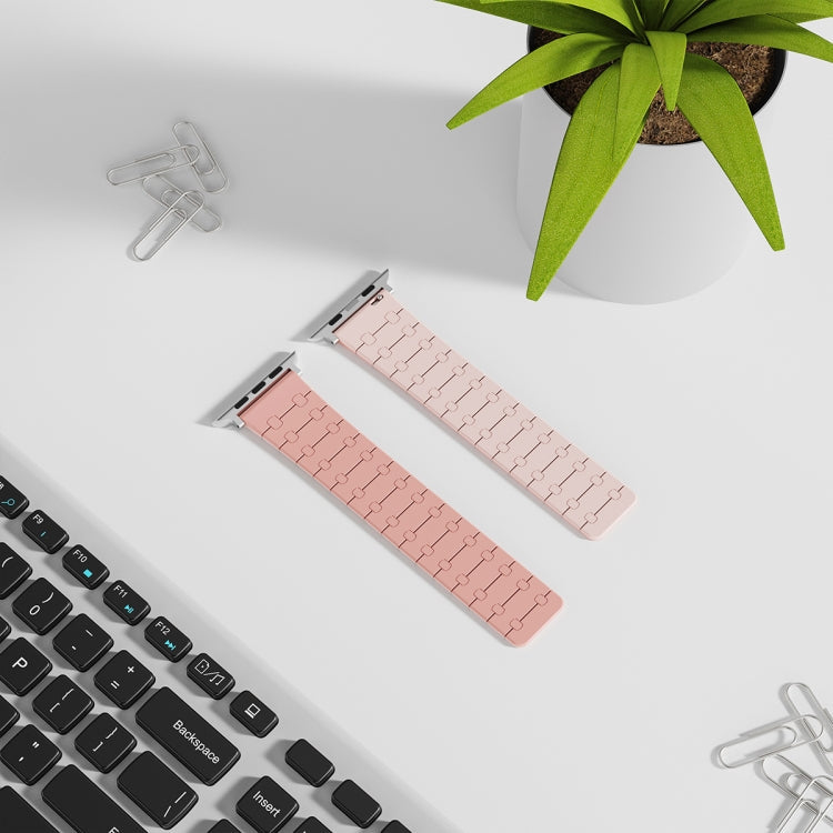 Frerndorf | Für Apple Watch Series 8 41mm Zwei-Farbige Loop Magnetische Silikon-Uhrband (Pfirsich+Hellrosa)
