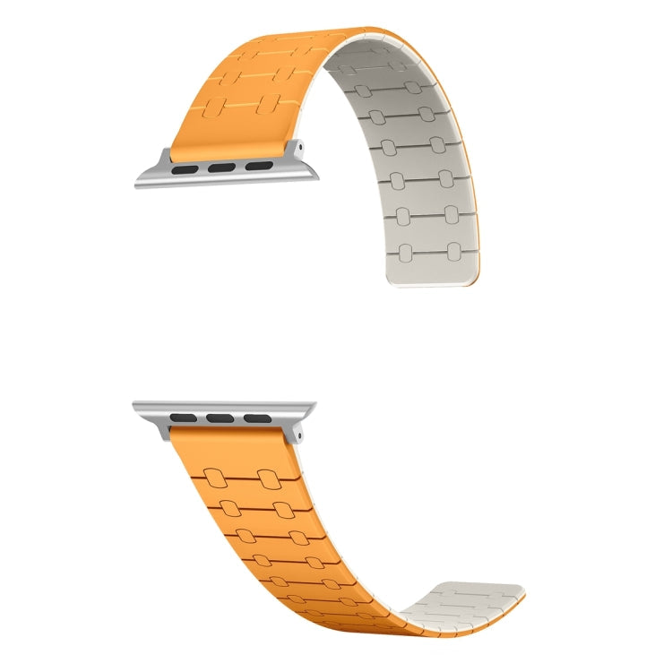 Frerndorf | Für Apple Watch Series 8 45mm Zwei Farb Loop Magnetische Silikon Armbanduhr (Orange+Sternenlicht)