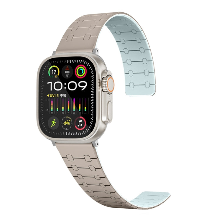 Frendorf | Für Apple Watch SE 40mm Zwei Farben Loop Magnetische Silikon-Uhrenarmband (Khaki+Hellgrün)