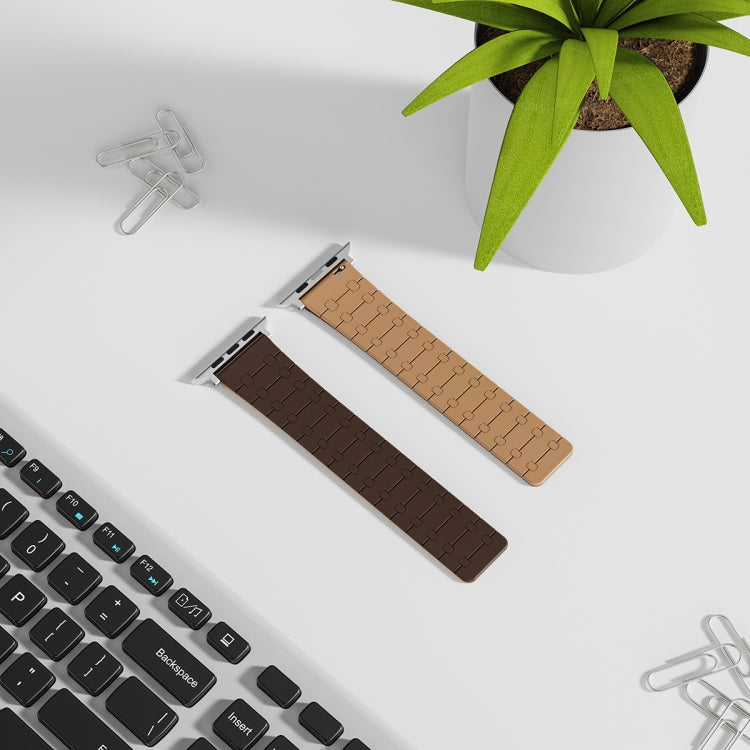 Frendorf | Für Apple Watch Series 4 40mm Zwei Farb Loop Magnetische Silikon Uhr Band (Dunkelbraun+Hellbraun)