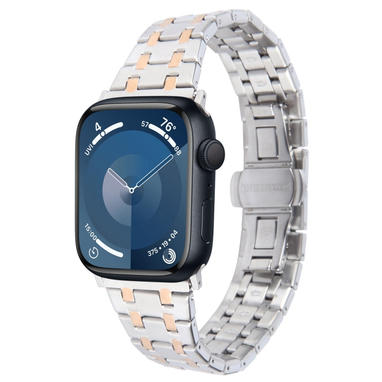 Frerndorf | Für Apple Watch Series 9 45mm Double T Edelstahl Armband (Silber Roségold)