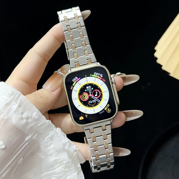 Frerndorf | Für Apple Watch Series 9 45mm Double T Edelstahl Armband (Silber Roségold)