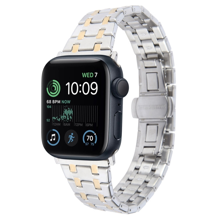 Frendorf | Für Apple Watch SE 40mm Double T Edelstahl-Armband (Silber Gold)
